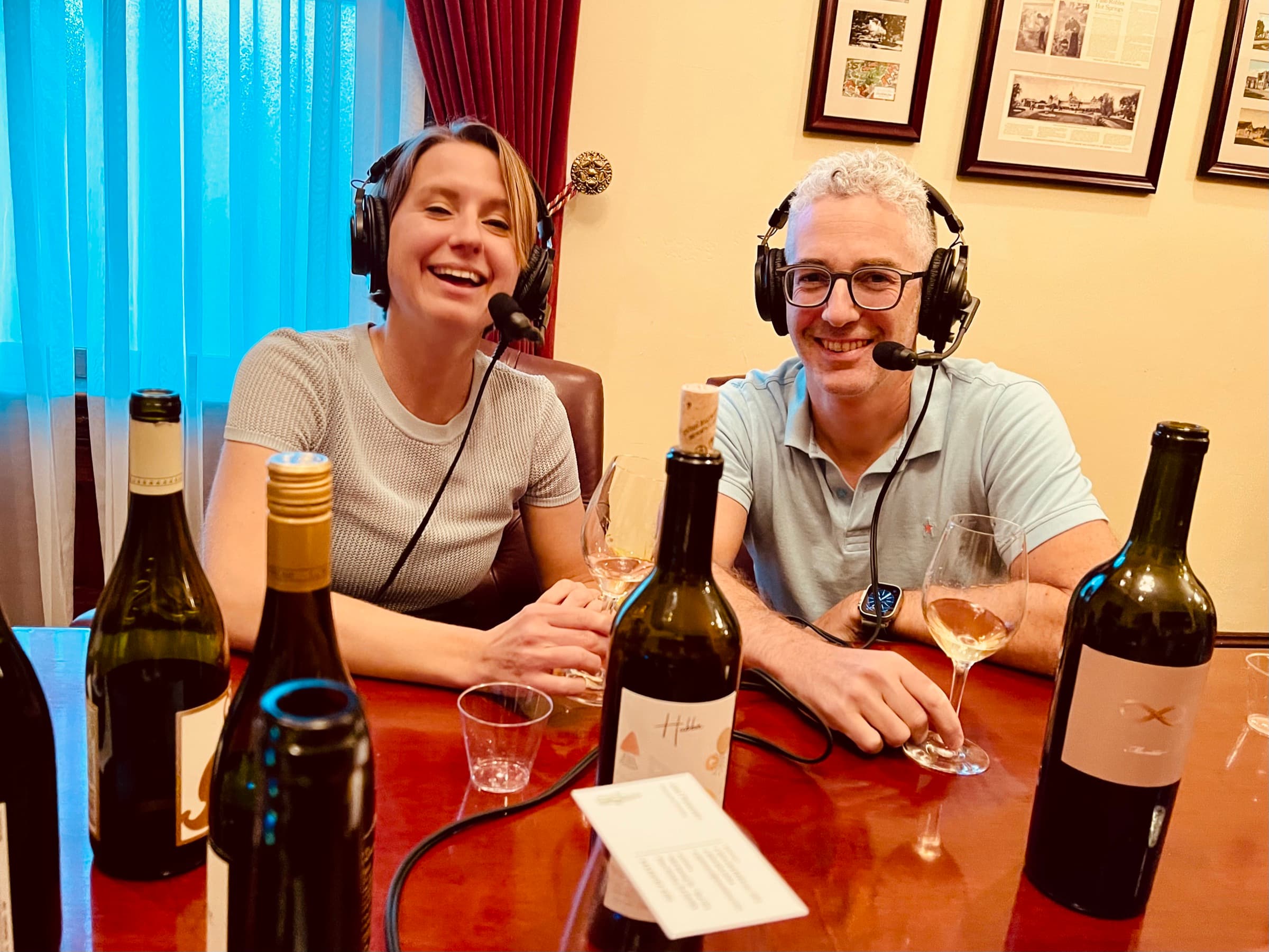 David Gluzman recording a podcast with Madeline Puckette