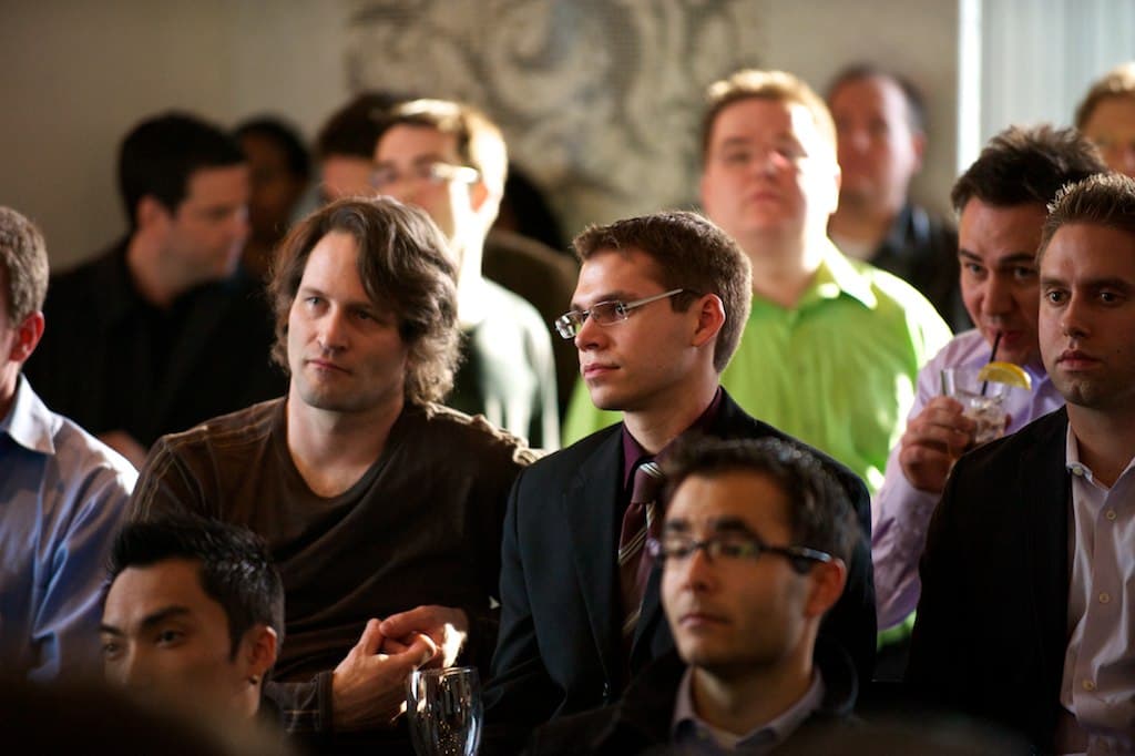 Crowd at a DemoCamp Calgary tech meetup, April 2010